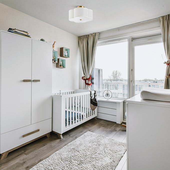 VONLUCE Semi Flush Mount Ceiling Light, 13" Ceiling Light Fixture with Four Leaf Clover-Shaped, 4-Light Modern Light Fixture for Bedroom Living Room Nursery Hallway, White Shade & Gold Finish