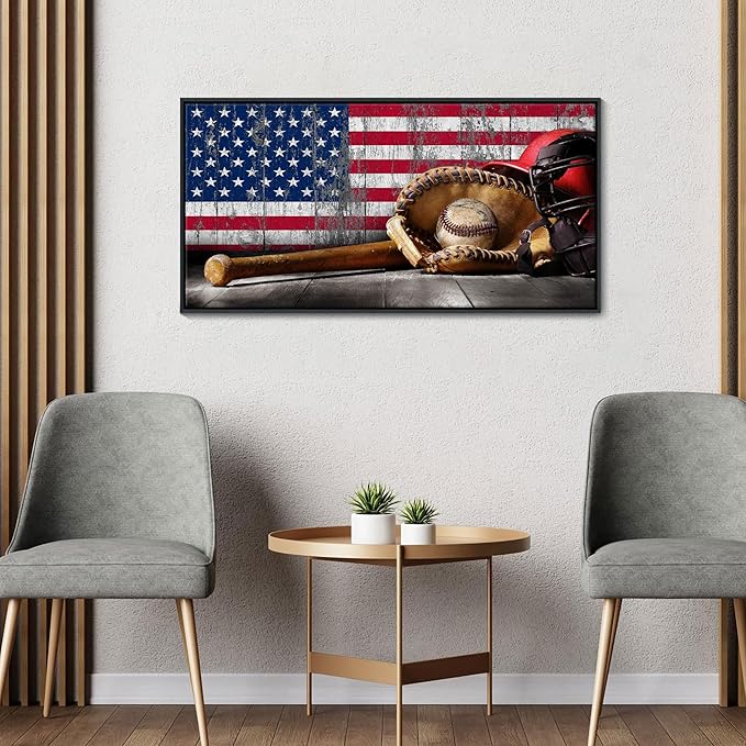 YDYSUNE Baseball Wall Art Vintage American Flag Canvas Prints Sports Pictures Paintings for Living Room Office Home Decorations Modern Artwork 20×40IN