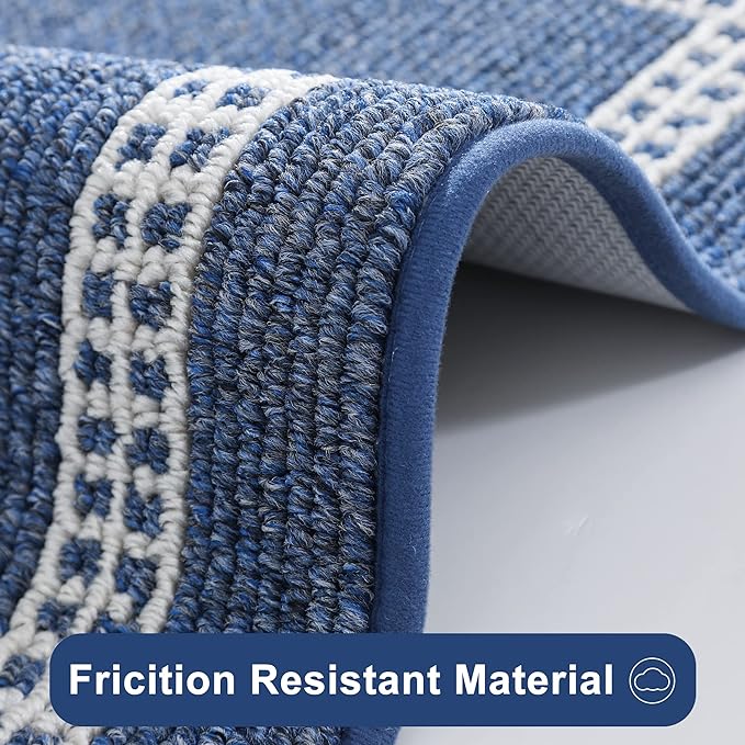 COSY HOMEER Kitchen Rugs Non-Slip 20x30/20x48 Inch Thick Polypropylene Standing Mat for Home Machine Washable, Blue