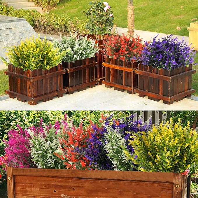 RECUTMS Artificial Lavender Flowers Plants 8 Bundles UV Resistant Faux Outdoor Plastic Greenery Shrubs Plants Hanging Planter Kitchen Home Wedding Office Garden Decor (Orange Red)