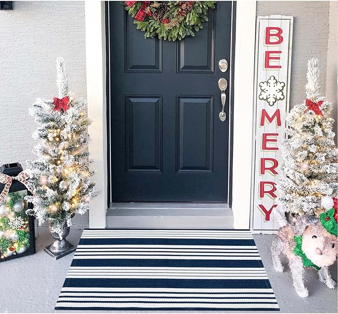 OJIA Front Door Mat Halloween Doormat 2'x3' Striped Front Door Rug Washable Fall Door Mats Outdoor Cotton Woven Indoor Outdoor Rugs Farmhouse Small Area Rug for Porch/Entryway/Kitchen/Bathroom