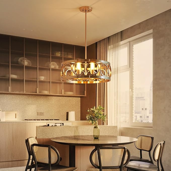 XINGQI 6-Light Modern Chandelier Brushed Nickel Farmhouse Dining Room Chandeliers, 21.7'' Drum Pendant Light Fixture Height Adjustable for Living Room Home Office