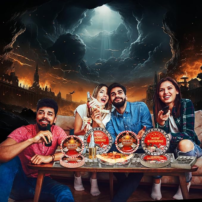 180Pcs Movie Night Party Supplies Paper Plates and Napkins Serve 60 Disposable Tableware Set for Birthday Party Decorations Game Day Family School Holiday Sports Events