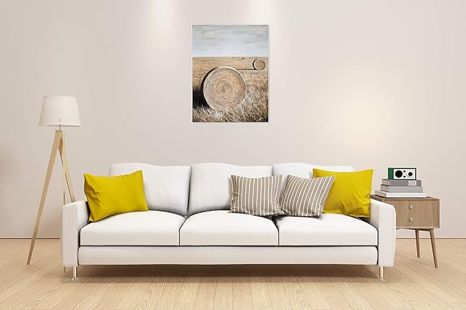 Yihui Arts Rustic Canvas Wall Art Hand Painted Hay Bales Pictures Modern Abstract Vintage Oil Paintings Vertical Artwork for Living Room Bedroom Bathroom Decor