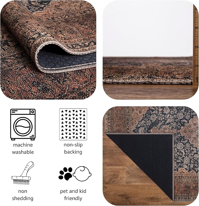 Keen Home Design 2x3 Rug - Machine Washable Entry Rug with Non-Slip Backing, Ideal for Enteryway, Kitchen, Bathroom, Laundry Room - Vintage, Easy Clean, Durable, Low Pile Rug - (2' x 3')