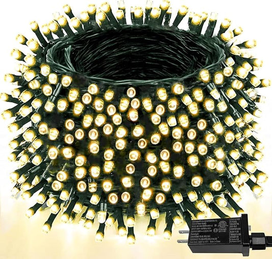 1000 LED Christmas Lights Outdoor Indoor, Super Long 330 FT Green Wire Plug In String Lights with Memory & Timer & 8 Modes, Waterproof Fairy Light for Tree Party Garden Patio Xmas Decor, Warm White
