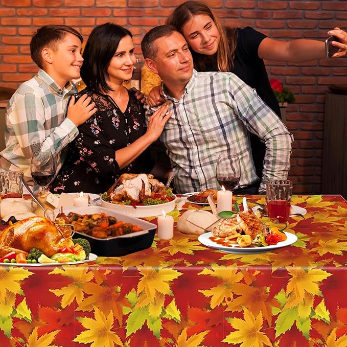 Thanksgiving Autumn Tablecloth 3-Piece Set 54x108 inches, Plastic Tablecloth, Disposable Rectangular Tablecloth for Holiday Dinner Decoration, Farmhouse Kitchen and Autumn Party Supplies