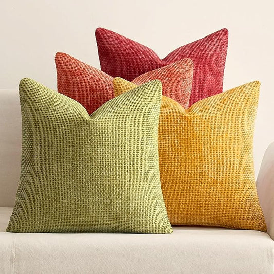 MIULEE Pack of 4 Fall Burnt Orange Couch Throw Pillow Covers 20x20 Inch Yellow Green Soft Decorative Chenille Pillows Farmhouse Accent Cushions for Boho Home Decor Spring Sofa Bedroom Living Room