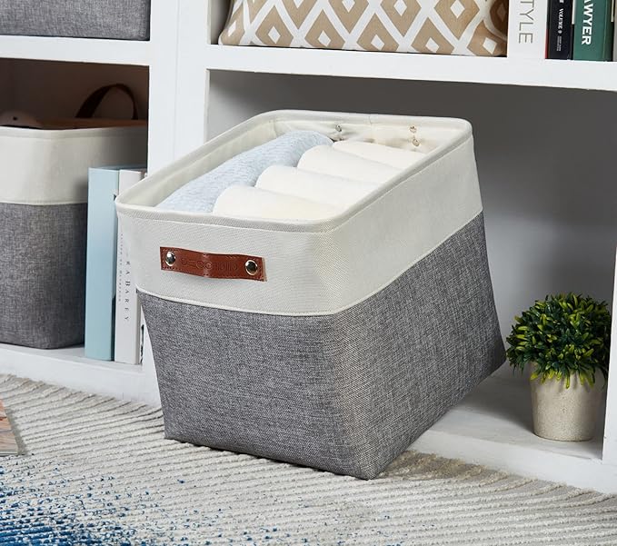 DECOMOMO Storage Cubes, 12x12 Storage Bins, Baskets for Shelves (Grey & White, Cube 12" - 4 Pack)