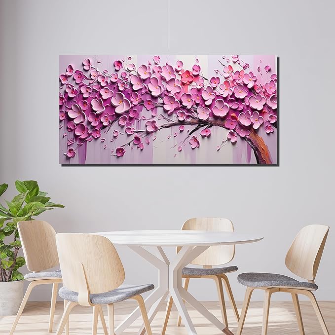 Zoyotago Pink Tree of Life Wall Art for Living Room Flower Picture for Bedroom Office Girls' Room Decor Modern Artwork Canvas Prints 29"x58"