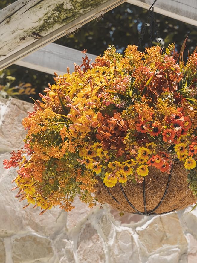 10pcs Fall Artificial Outdoor Branch with Sunflower Daisy for Indoor Outside Hanging Plants Garden Porch Window Box Home Wedding Farmhouse Décor