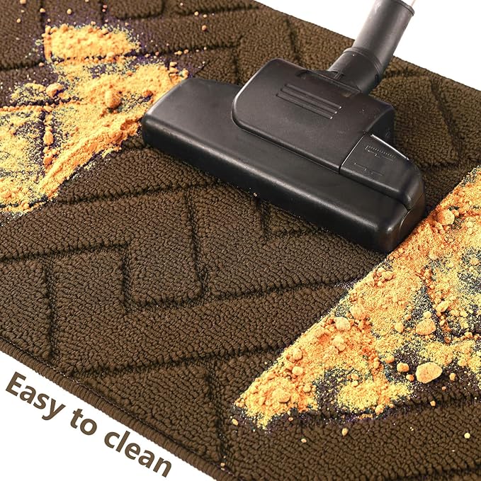 hicorfe Kitchen Rugs and Mats Sets,2 Pieces Super Absorbent Polypropylene Non-Slip Rug,Soft Comfort Floor Mat,Washable for Kitchen,Hallway,Office,Sink,Laundry(24" x 35"+24" x 71",Dark Brown)
