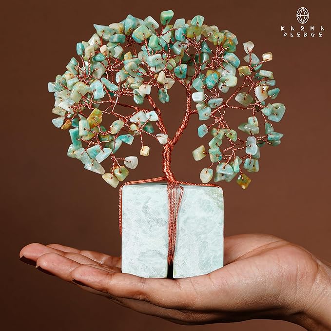 Crystal Tree for Birthday Gifts for Women, Handmade Raw Crystal Base Amazonite Chakra Healing Crystal Tree of Life for Positive Energy, Money, Good Luck, Christmas Décor, Home and Office Decor