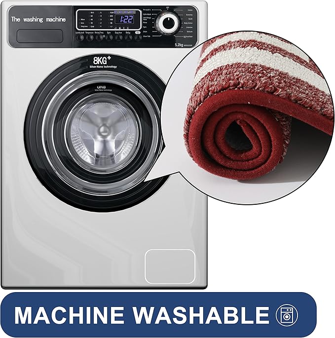 COSY HOMEER Kitchen Rugs Non-Slip 20" x30/20 x48 Inch Thick Polypropylene Standing Mat for Home Machine Washable, Red Frame