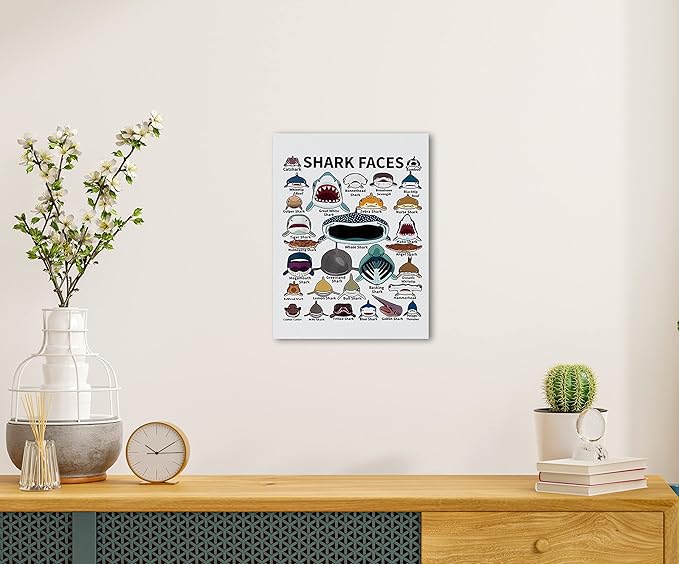 Nogrit Shark Canvas Wall Art 1114 Inch for Bathroom, Bedroom, Living Room, Classroom, Dorm - Shark Decor and Gifts