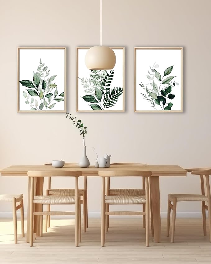 UPWOIGH 12x16 in Green Framed Wall Art, Olive Leaf Plant Canvas Wall Decor, Set of 3 Neutral Botanical Prints Artwork for Living Room and Bedroom, Gift