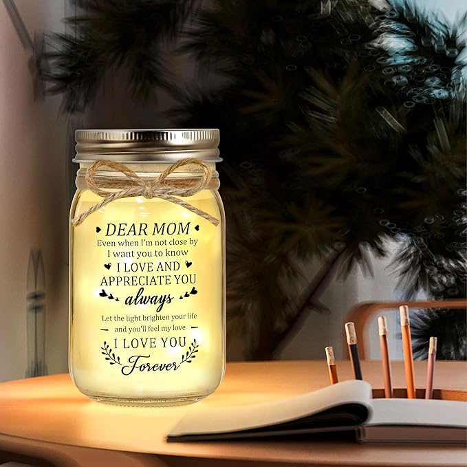 JoycuFF Gifts for Mom, Mom Birthday Gifts, Mothers Day Gift, Christmas Gift for Mama, Mason Jar Light for Mother