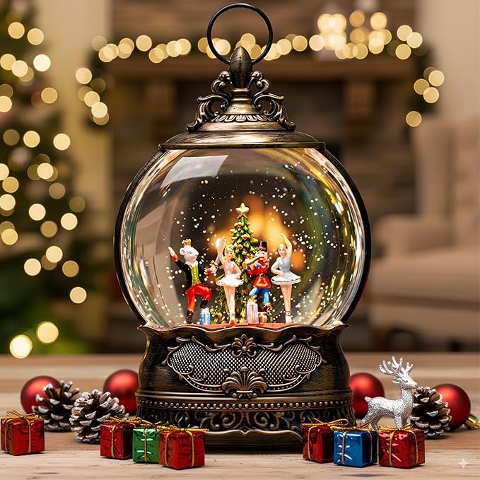 Christmas Snow Globe Lantern, Clara &Nutcracker and Mouse King Christmas Tree Musical Snow Water Lantern Swirling Glittering Holiday Decorations Gifts for Family, Children or Friends