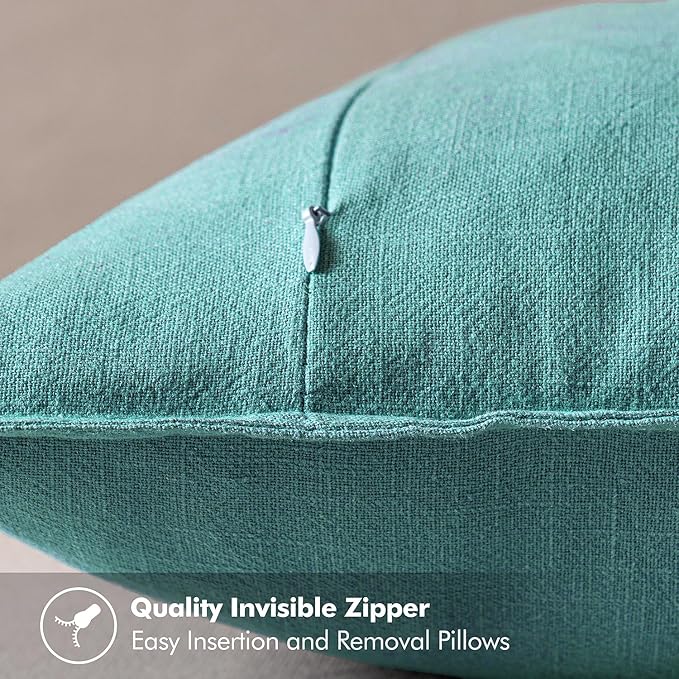 MIULEE Decorative Linen Pillow Covers 18x18 Inch Turquoise Boho Farmhouse Neutral Couch Throw Pillows for Bed Pack of 2 Accent Coastal Modern Pillowcase Summer Sofa Livingroom Home Decor