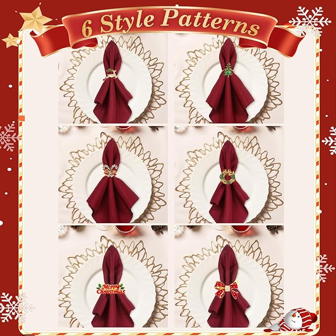 KPOSIYA Christmas Napkin Rings Set of 24, Metal Xmas Napkin Ring Holders for Winter Christmas Holiday Dinner Party Table Decoration