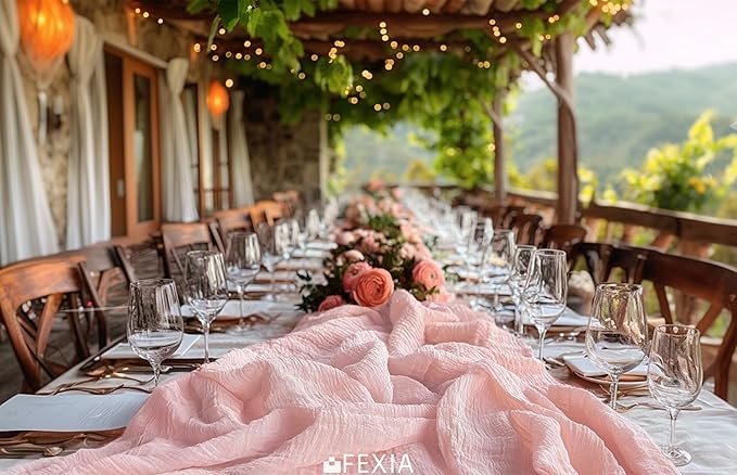 FEXIA 3 Pack Pink Table Runner 30x118 Inches for Spring Decor Dusty Pink Cheesecloth Table Runner for Tea Party Decorations Gauze for Wedding Baby Shower Bridal Shower First Communion and Home Decor