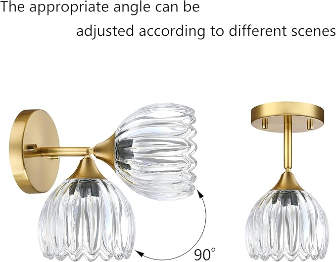 2 Pack 1 Light Vintage Wall Sconces Tulip Clear Glass Lampshade Hradwired Modern Gold Wall Lighting Fixture for Bedside Bedroom Doorway