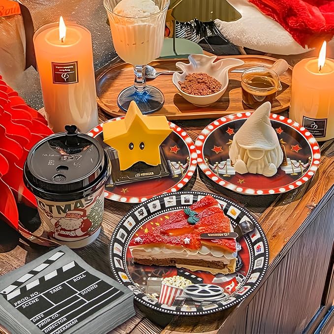 180Pcs Movie Night Party Supplies Paper Plates and Napkins Serve 60 Disposable Tableware Set for Birthday Party Decorations Game Day Family School Holiday Sports Events