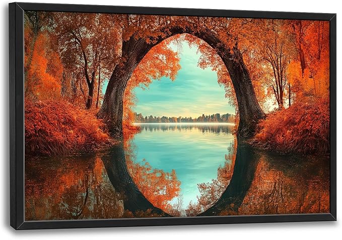 Olivine Autumn Wall Art, Tree Pictures Wall Decor, Autumn Forest Painting, Nature Landscape Canvas Prints, Framed Artwork for Bathroom Bedroom Living Room Office Home Decoration 36"x24"