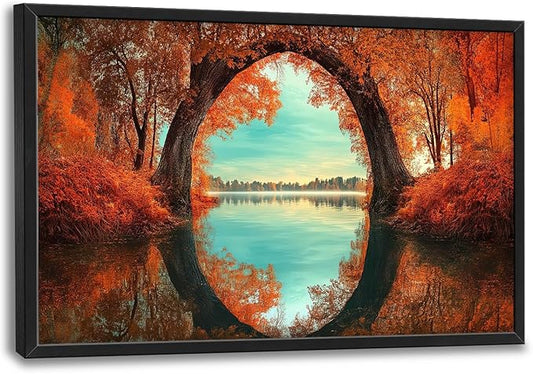 Olivine Autumn Wall Art, Tree Pictures Wall Decor, Autumn Forest Painting, Nature Landscape Canvas Prints, Framed Artwork for Bathroom Bedroom Living Room Office Home Decoration 36"x24"