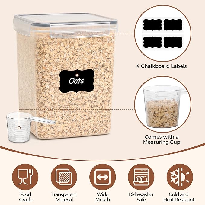 ComSaf Flour Sugar Storage Containers Set of 3 (5.2L/175oz) (2.5L/84oz*2), Large Airtight Food Storage Containers with Lids, Plastic Canisters Sets for Kitchen, Pantry Organizers for Rice and Baking
