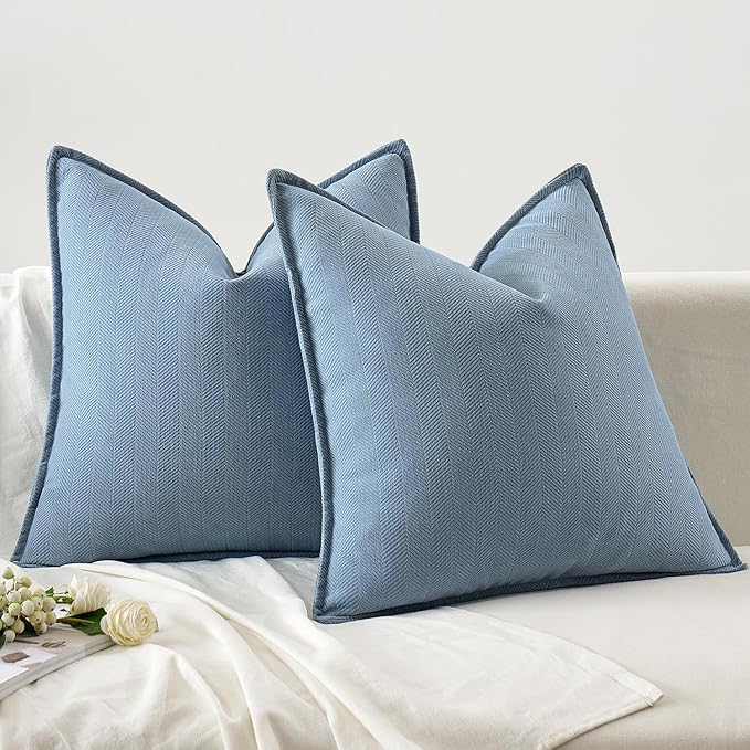 MIULEE Pack of 2 Light Blue Decorative Pillow Covers 16x16 Inch Soft Chenille Luxurious Couch Throw Pillows Farmhouse Cushion Covers with Elegant Design for Sofa Bedroom Living Room Home Decor