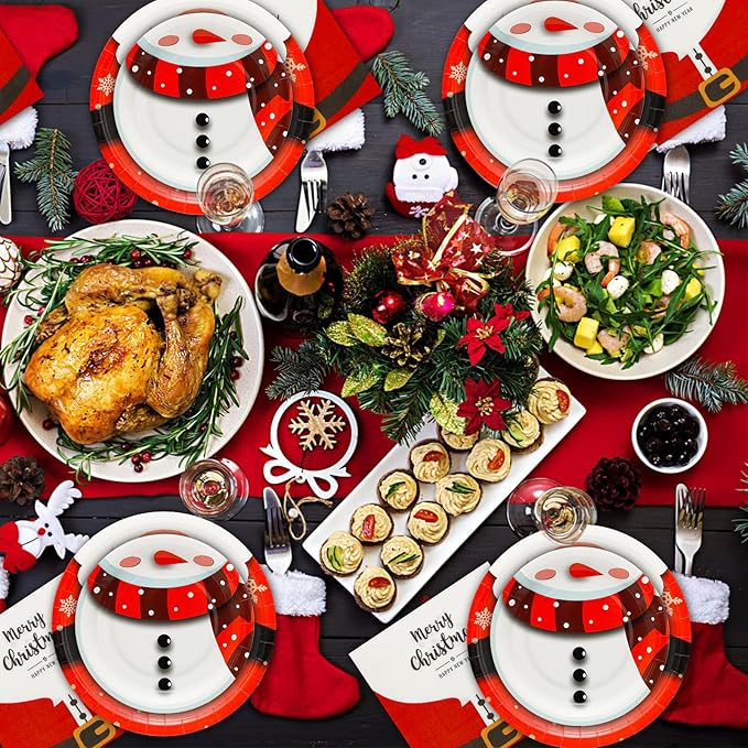 180Pcs Christmas Party Supplies Paper Plates and Napkins Serve 60 Disposable Tableware Set for Birthday Party Decorations Game Day Family School Holiday Sports Events