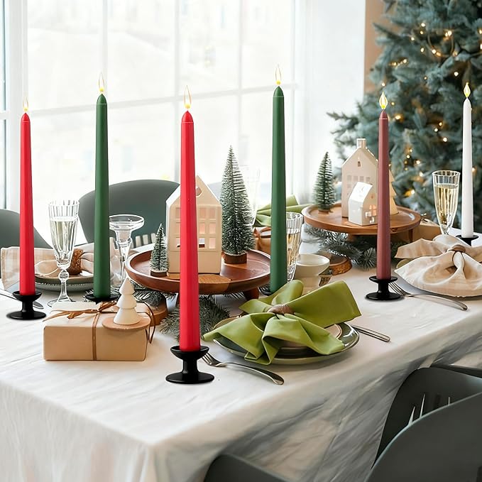 6Pcs Christmas Candle Sticks,10 Inch Dripless Christmas Taper Candle Stick,Red/Green Unscented Xmas Tapered Candles for Decoration