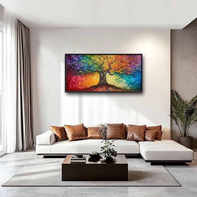 Colorful Tree Large Wall Art for Living Room Framed, Tree of Life Wall Decor Pictures, Canvas Print Painting, Aesthetic Artwork Bedroom Office Home Decor 60"x30"