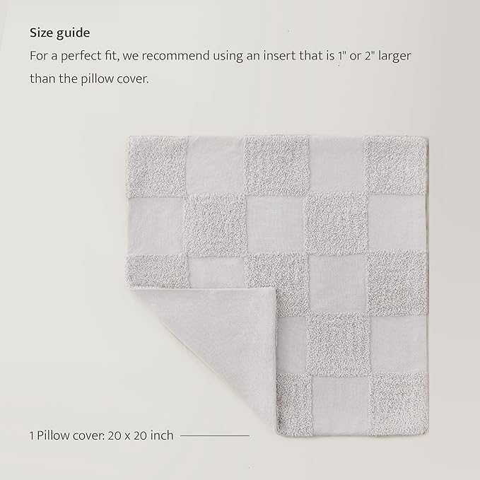 Double Stitch 100% Cotton Throw Pillow Covers - Checkered Tufted Boho Decorative Pillow Covers 20x20, Made in India, Square Cushion Case, Modern Home Decor for Couch, Sofa, Living Room, Winter Sky