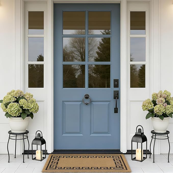 Lanterns Decorative Outdoor Indoor, Black Metal Outdoor Lanterns, 17'' 13'' Set of 2 Modern Farmhouse Candle Lantern Halloween Lanterns Centerpieces for Home, Wedding, Patio, Porch, Mantel