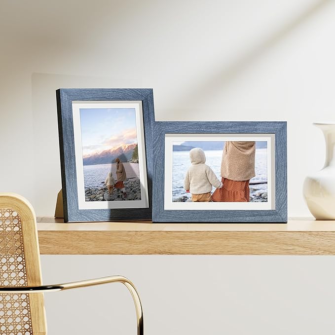 Vittanly 5x7 Picture Frames Set of 9, Shatter Resistant Plexiglass, Display 4x6 Pictures with Mat or 5x7 without Mat, Photo Frames for Wall or Tabletop, Engineered Wood, Navy