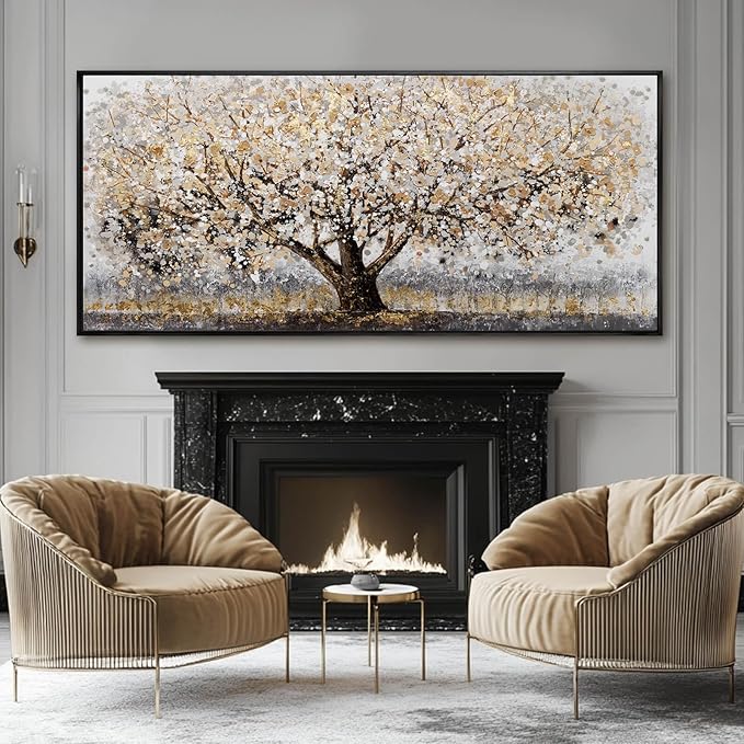 Tree Framed Wall Art Floral Wall Decor Vintage Art Pictures 32"x70" Wall Prints for Living Room Artwork for Dining Room