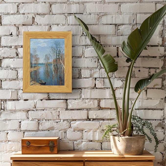 Brivoria Framed Canvas Wall Art Vintage Decor, Realistic Spring Scene with Flooded Forest Birch Trees and Water Reflections for Entryway Reading Nook Bookshelf or Tabletop Display, 8"x10"