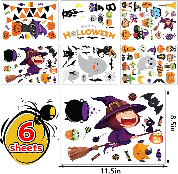 MISS FANTASY Halloween Window Clings - Halloween Window Decorations Stickers Decals Decor Cute Pumpkin Ghost Decor for Room Bathroom Kitchen