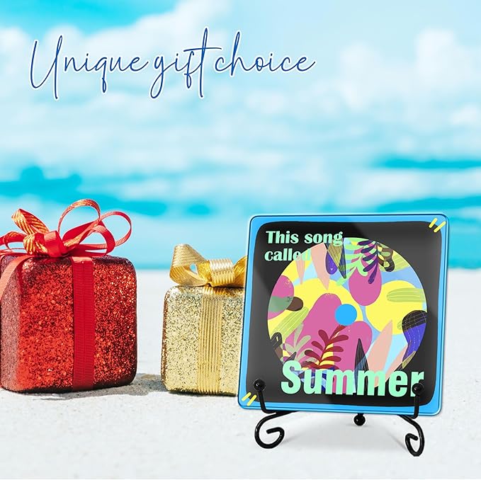 This Song Called Summer Acrylic Sign With A Metal Support - 4x4" Seasonal Abstract Aesthetic Tabletop Acrylic Plaque - Home Desk Office Shelf Display Art Decoration & Favors For Women Men - A01