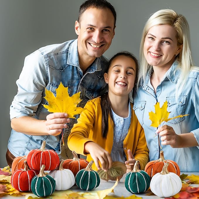 Weysat 12 Pcs Fall Velvet Pumpkins Decorations, 4 Sizes Artificial Pumpkins Table Centerpiece Fake Pumpkin Decor for Thanksgiving Autumn Wedding Farmhouse and Home Decor(Vintage)