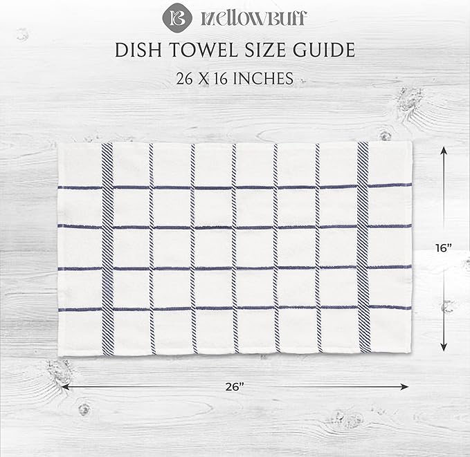 100% Cotton Terry Dish Towels, 4 Pack Checks, 16 x26 Inches, Super Soft and Absorbent Kitchen Towels, Perfect for Kitchen Cleaning and Dish Washing | Navy Blue