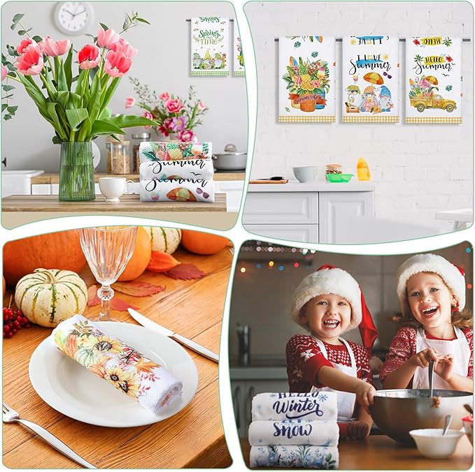 12 Pcs Seasonal Kitchen Towels Set for All Holidays Hand Dish Tea Towels Fall Halloween Christmas Cute Drying Dishcloths Decorative Absorbent Wash Cloths(Seasonal Style)