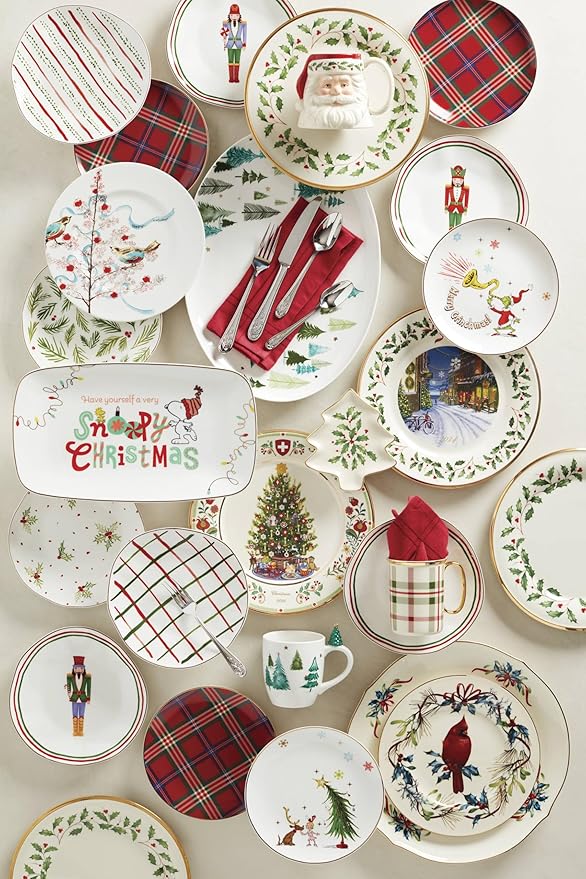 Lenox 897083 Holiday Dinnerware Salad Plates, Set of 4, Red & Green, Christmas, Hosting