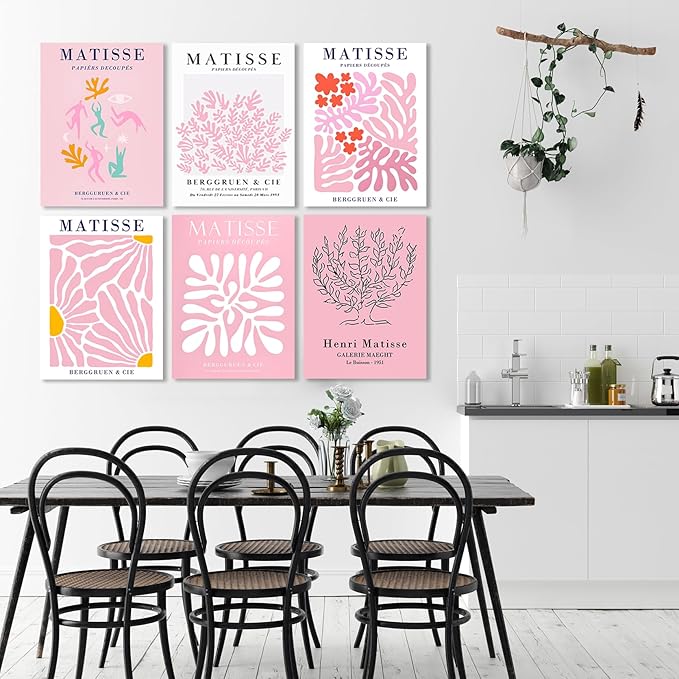 COSCTOR Set of 6 Henri Matisse Vintage Wall Art Decor Canvas Framed 6 Pieces Minimalist Abstract for Bedroom Living Room Bathroom Hallway Home Decoration(Framed, 9x12)