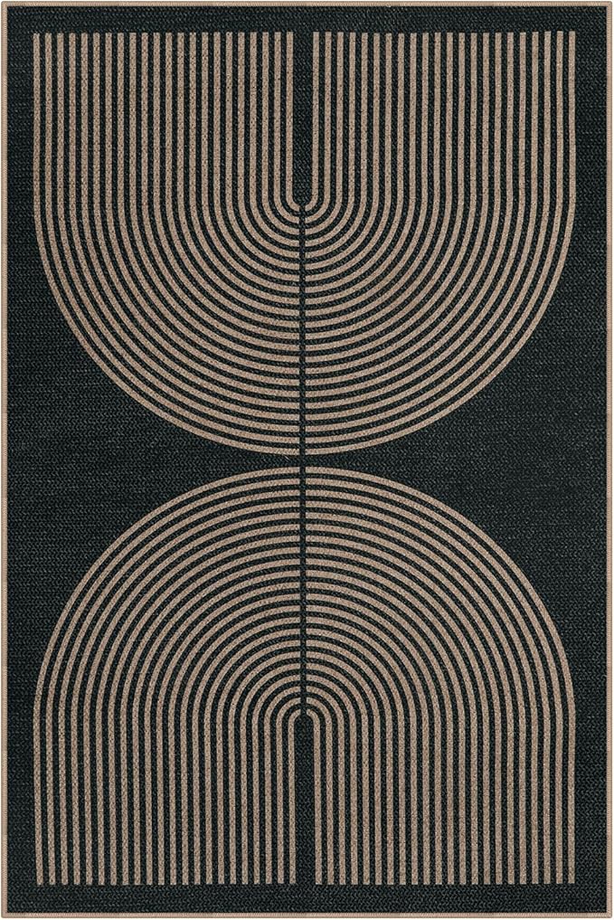 Lahome Modern Rainbow Easy Jute Rug, 6x9 Area Rugs for Living Room Outdoor Patio Washable Indoor Outdoor Dining Room Carpet, Farmhouse Large Non Slip Carpet for Bedromm Backyard Office