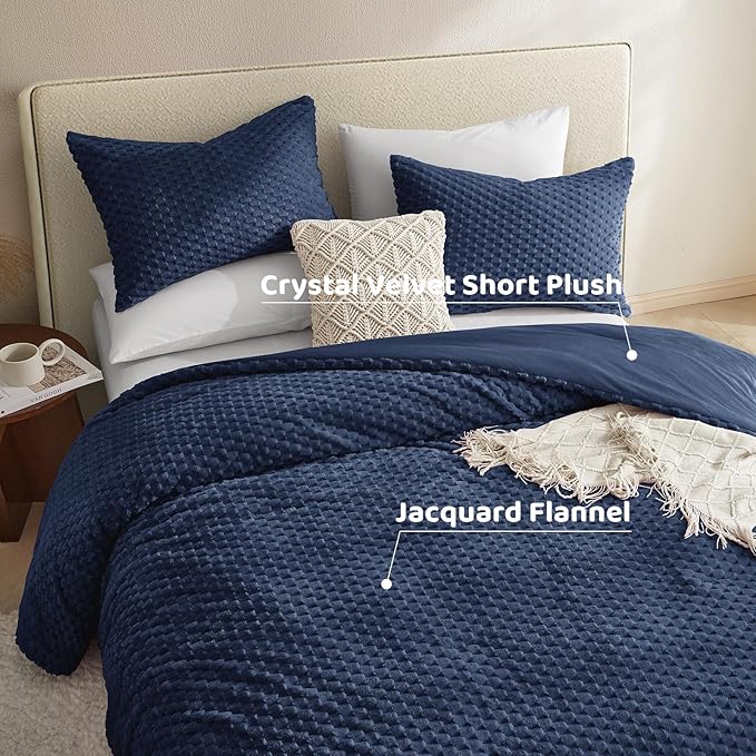 Petrichor Fluffy Twin Comforter Set - Ultra-Soft Navy Flannel Thick Comforter for Queen Bed, Luxury Warm Bedding Set for Winter & Fall, Cozy Fuzzy Bed Set 2 Pieces (1 Comforter & 1 Pillowcase)