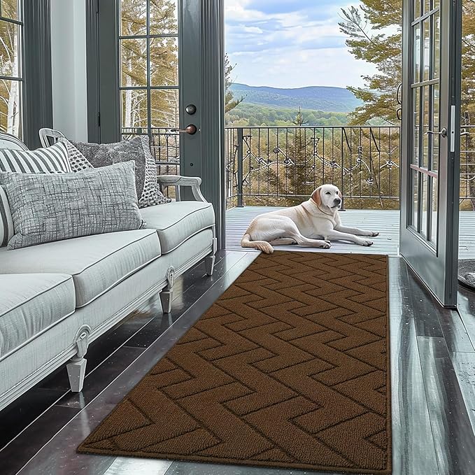 hicorfe Kitchen Rugs and Mats Sets,Super Absorbent Polypropylene Non-Slip Rug,Soft Comfort Floor Mat,Washable for Kitchen,Hallway,Office,Sink,Laundry(24" x 71",Dark Brown)