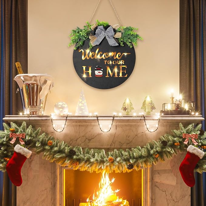 MIPON Welcome Sign for Front Door, Wall, or Porch Decor - Interchangeable Seasonal 17 Changeable Icons for All Seasons & Holidays (Spring, Summer, Fall, Winter, Easter, Christmas) - Black